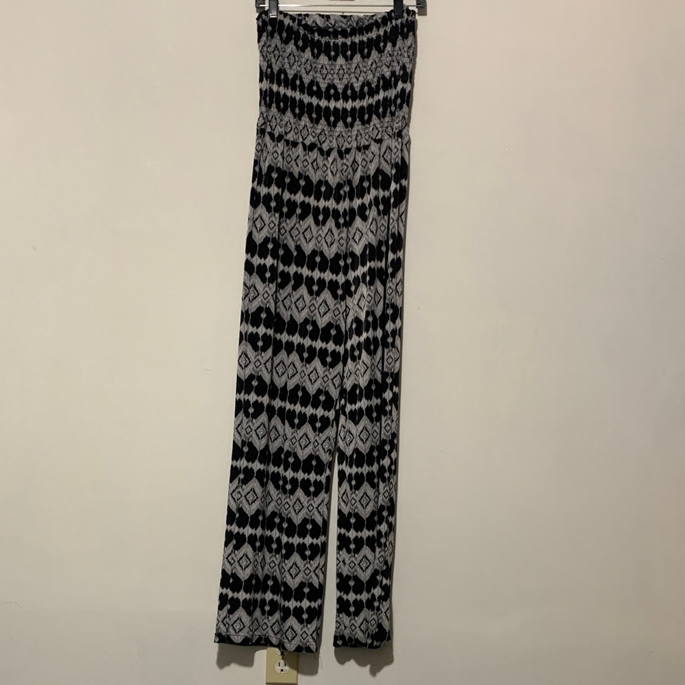 Mlle Gabrielle Black and Gray Geometric Wide Leg One Piece